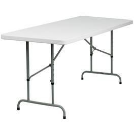 Emma + Oliver - 6-Foot Height Adjustable Plastic Folding Table - Granite White