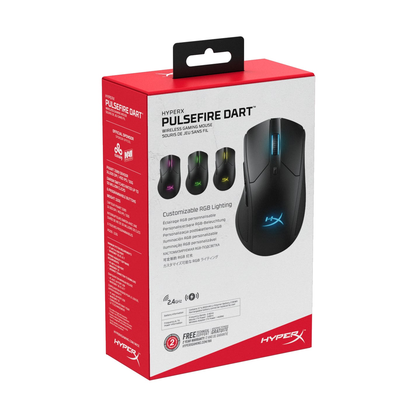 Alt View 18. HyperX - Pulsefire Dart Wireless Optical Gaming Mouse with RGB Lighting - Black.