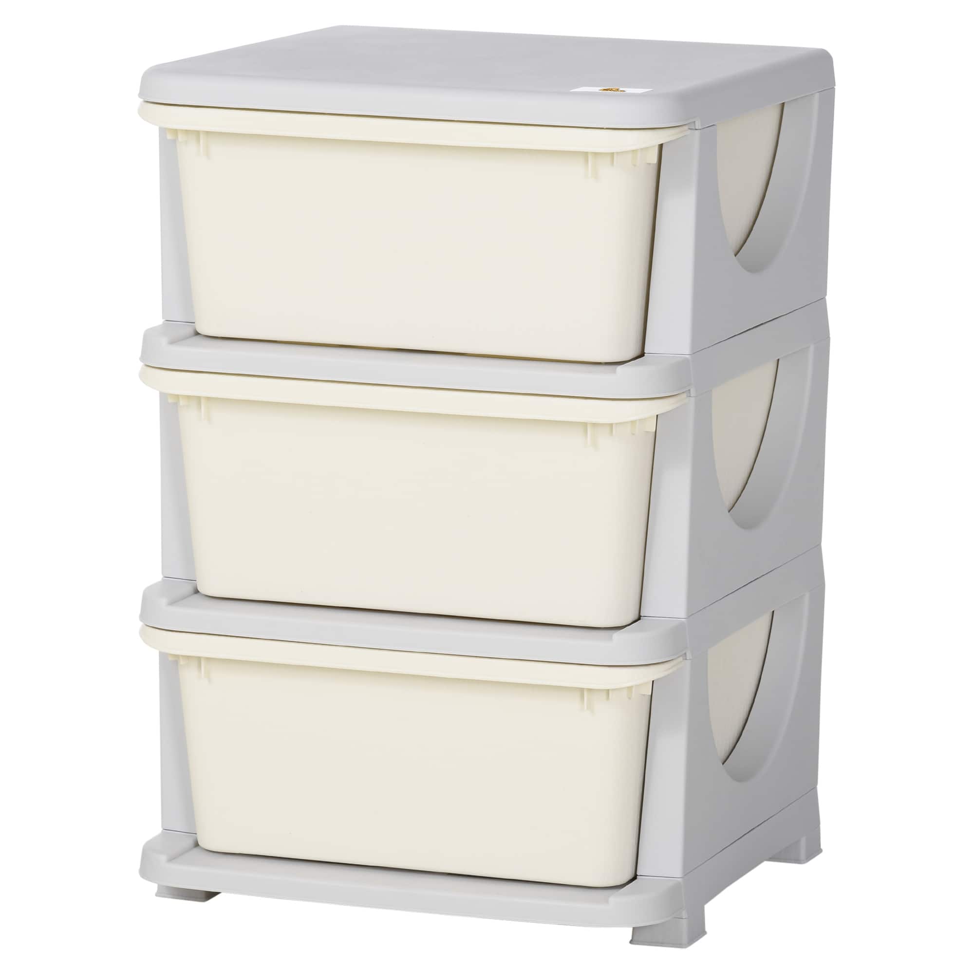 Qaba - Drawers Kids Storage Unit, 3 Tier Stackable Toy Organizers and Storage Chest - Cream White
