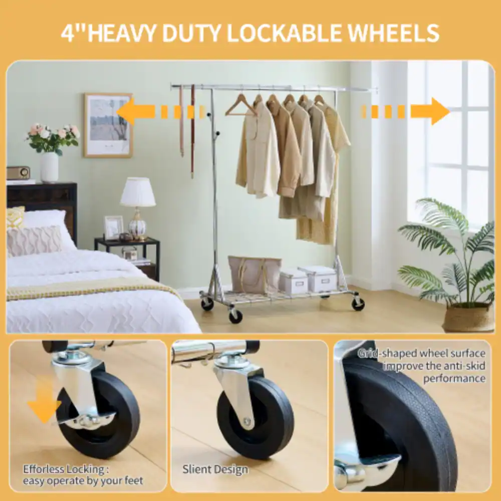 4" HEAVY DUTY LOCKABLE WHEELS

Grid-shaped wheel surface improve the anti-skid performance

Effortless Locking: easy operate by your feet

Silent Design