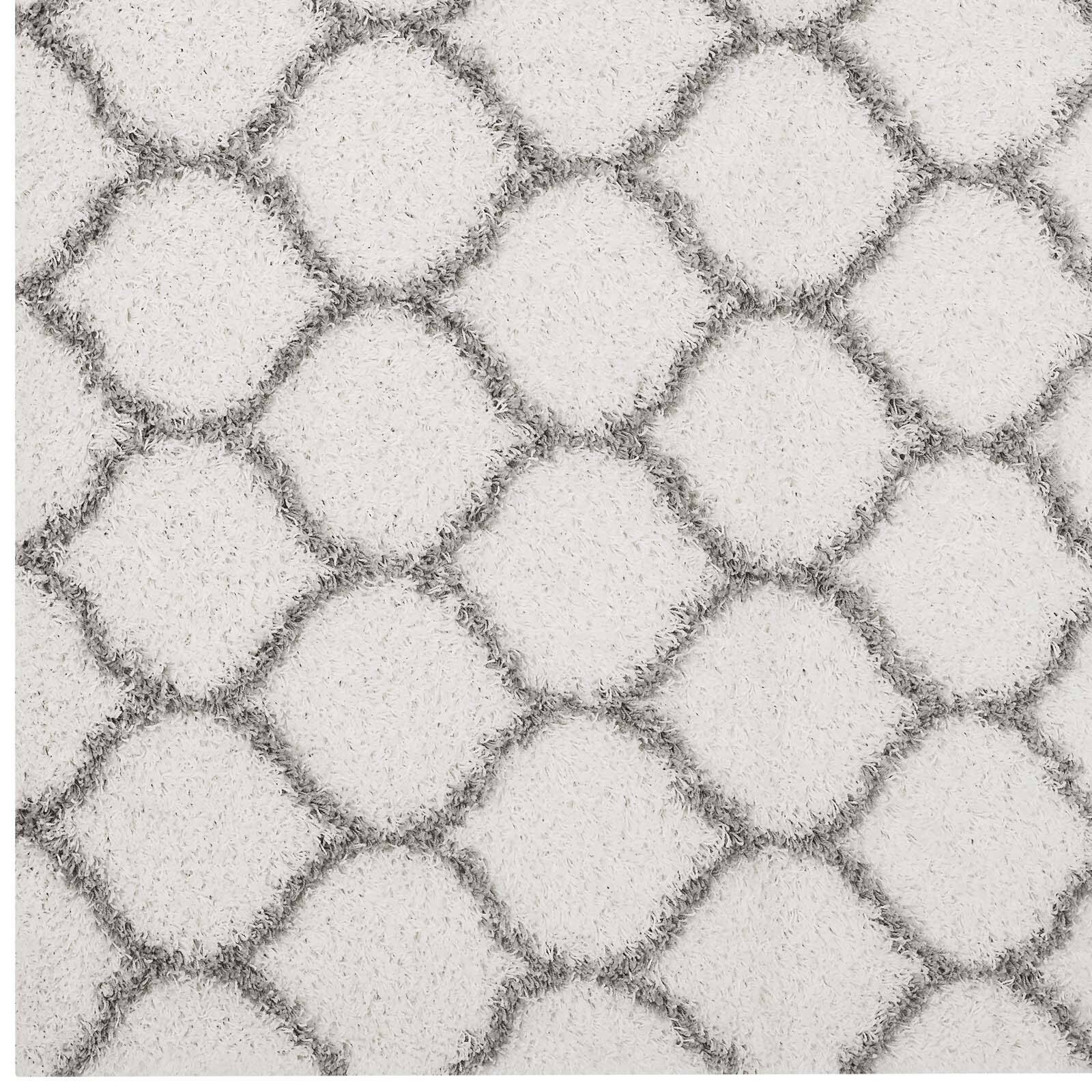 Alt View 1. Modway - Solvea Moroccan Trellis Shag Area Rug - Ivory and Gray.