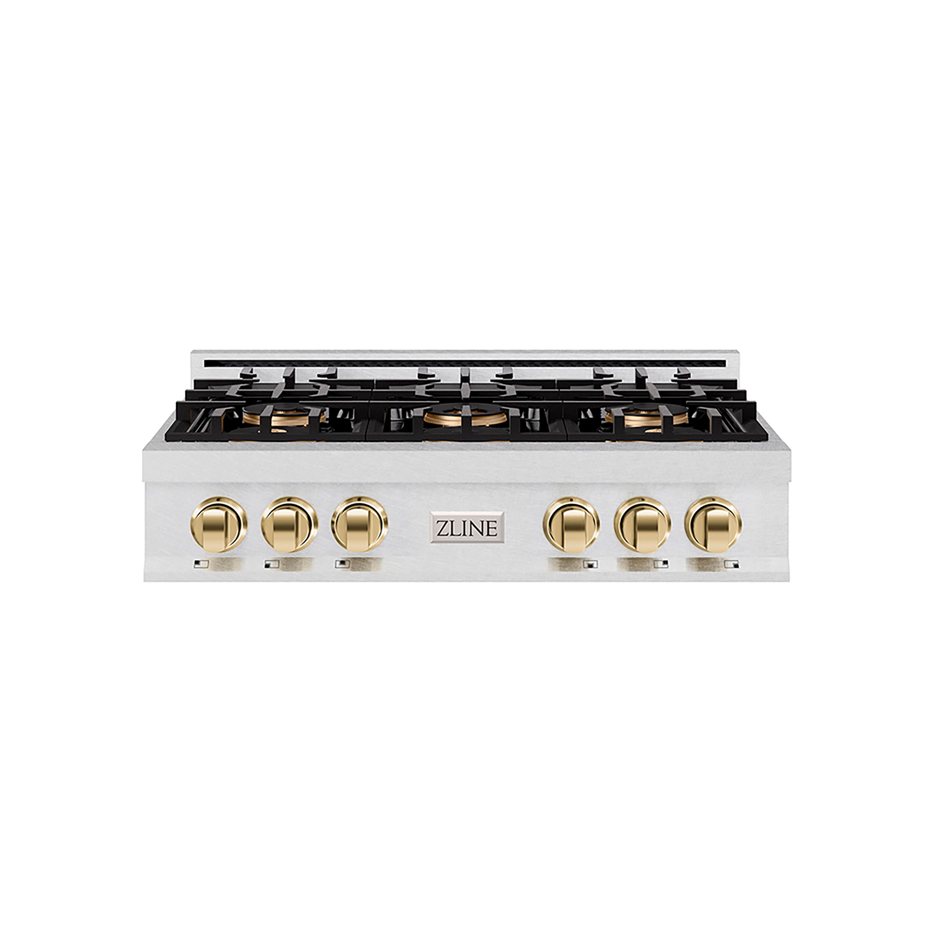ZLINE - Autograph 36 in. Satin Steel Classic Rangetop with 6 DuoPro Burners and Gold Accents (PCRTSZ-36-G) - Satin Stainless Steel - Front_Zoom