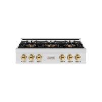 ZLINE - Autograph 36 in. Satin Steel Classic Rangetop with 6 DuoPro Burners and Gold Accents (PCRTSZ-36-G) - Satin Stainless Steel - Front_Zoom