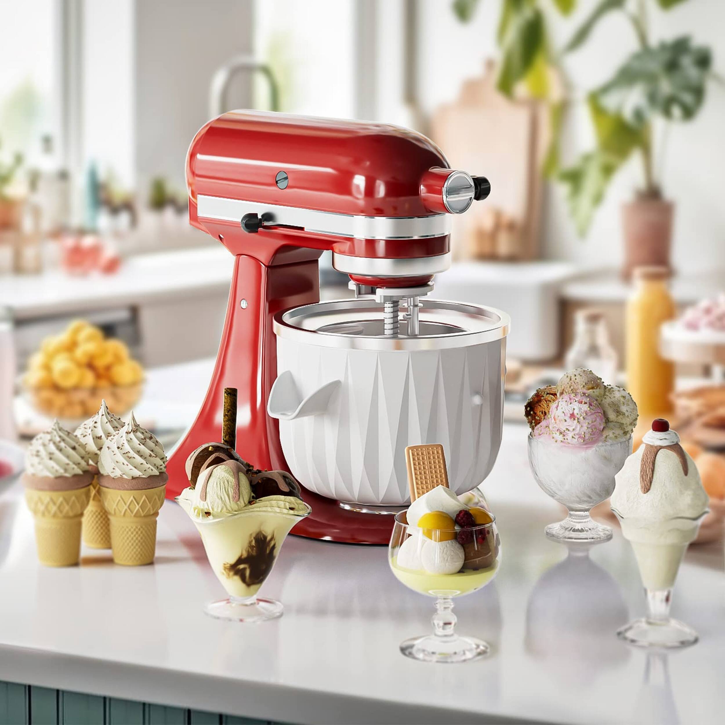 Alt View 3. Gvode - Gvode Ice Cream Maker Attachment, Compatible with KitchenAid®, Leak-Proof Bowl, Sorbet/Gelato/Yogurt - White Style.