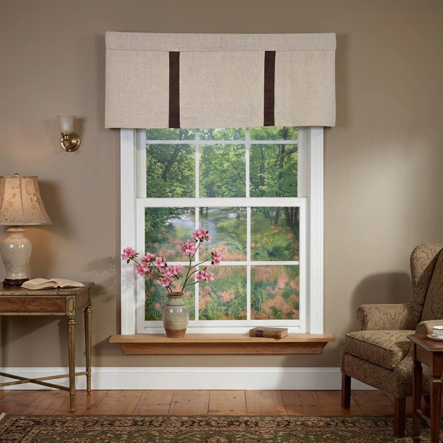 Angle. RLF Home - RLF Home Denton Flat Line Window Valance 100% Cotton Rod Pocket 50" x 17" Beige - Beige.