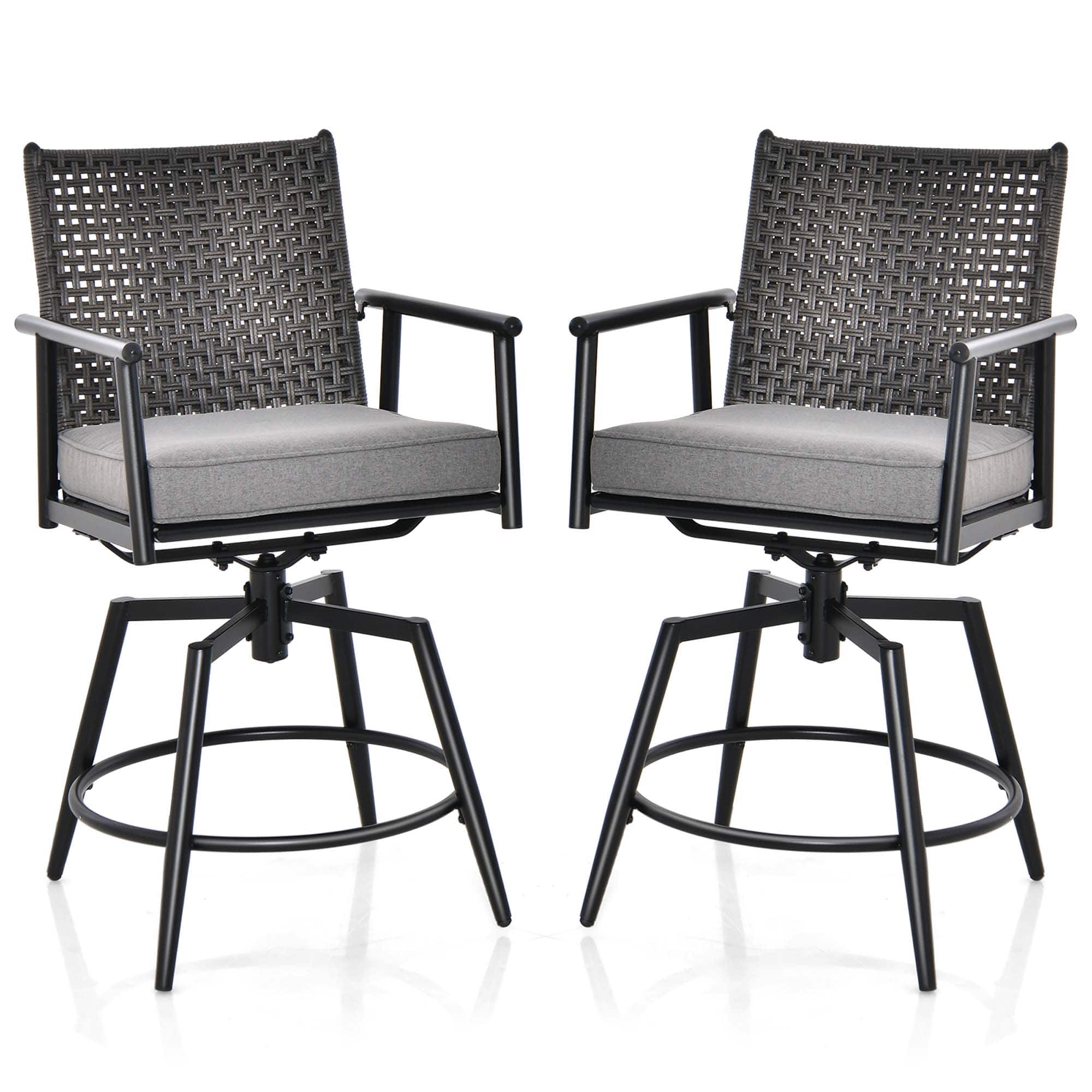 Costway - 360° Swivel Bar Stool Set of 2 Counter Height Bar Chair with Metal Frame - Black
