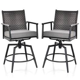 Costway - 360° Swivel Bar Stool Set of 2 Counter Height Bar Chair with Metal Frame - Black