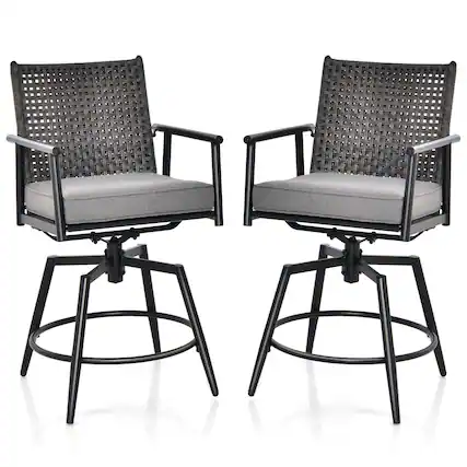 Front. Costway - Costway 360° Swivel Bar Stool Set of 2 Counter Height Bar Chair with Metal Frame - Black.