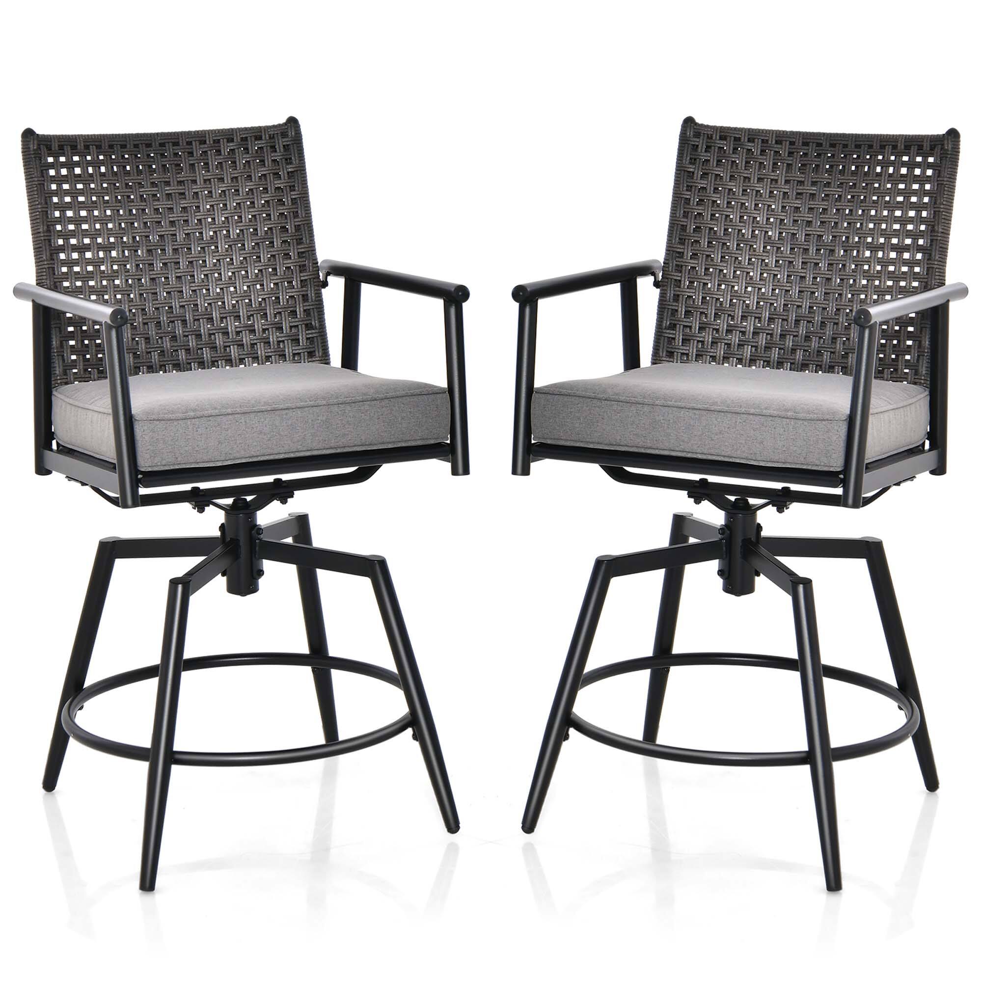 Front. Costway - Costway 360° Swivel Bar Stool Set of 2 Counter Height Bar Chair with Metal Frame - Black.