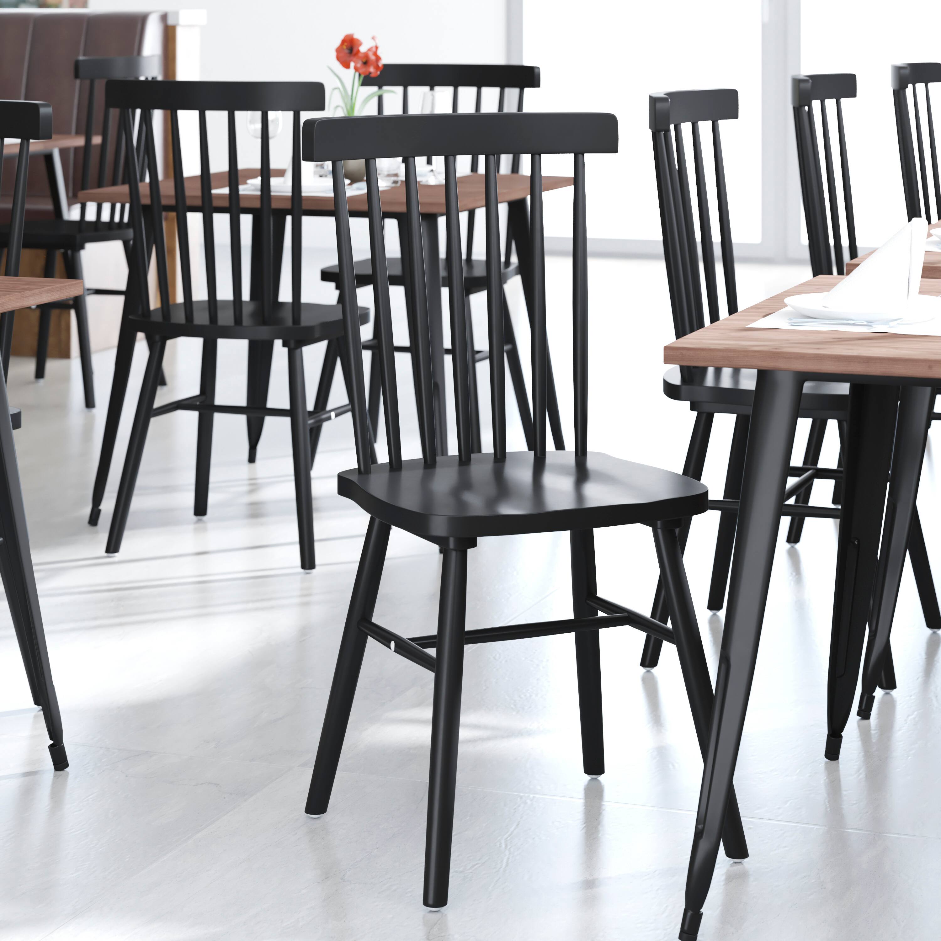 Alt View 3. Flash Furniture - Ingrid Set of 2 Commercial Grade Windsor Dining Chairs, Solid Wood Armless Spindle Back Restaurant Dining Chairs in Blac - Black.