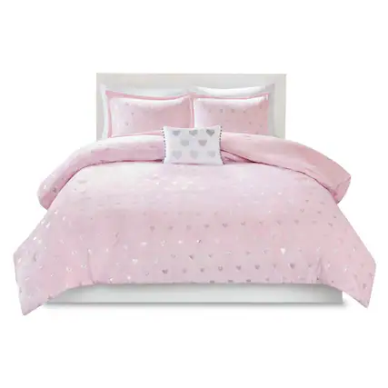 Front. Gracie Mills - Gracie Mills Elysia Metallic Printed Plush Comforter Set - Pink/Silver.