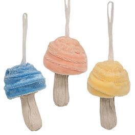 BreeBe - Pastel Velvet Glittered Mushroom Ornament - 3 Asstd - Blue, Pink, Yellow