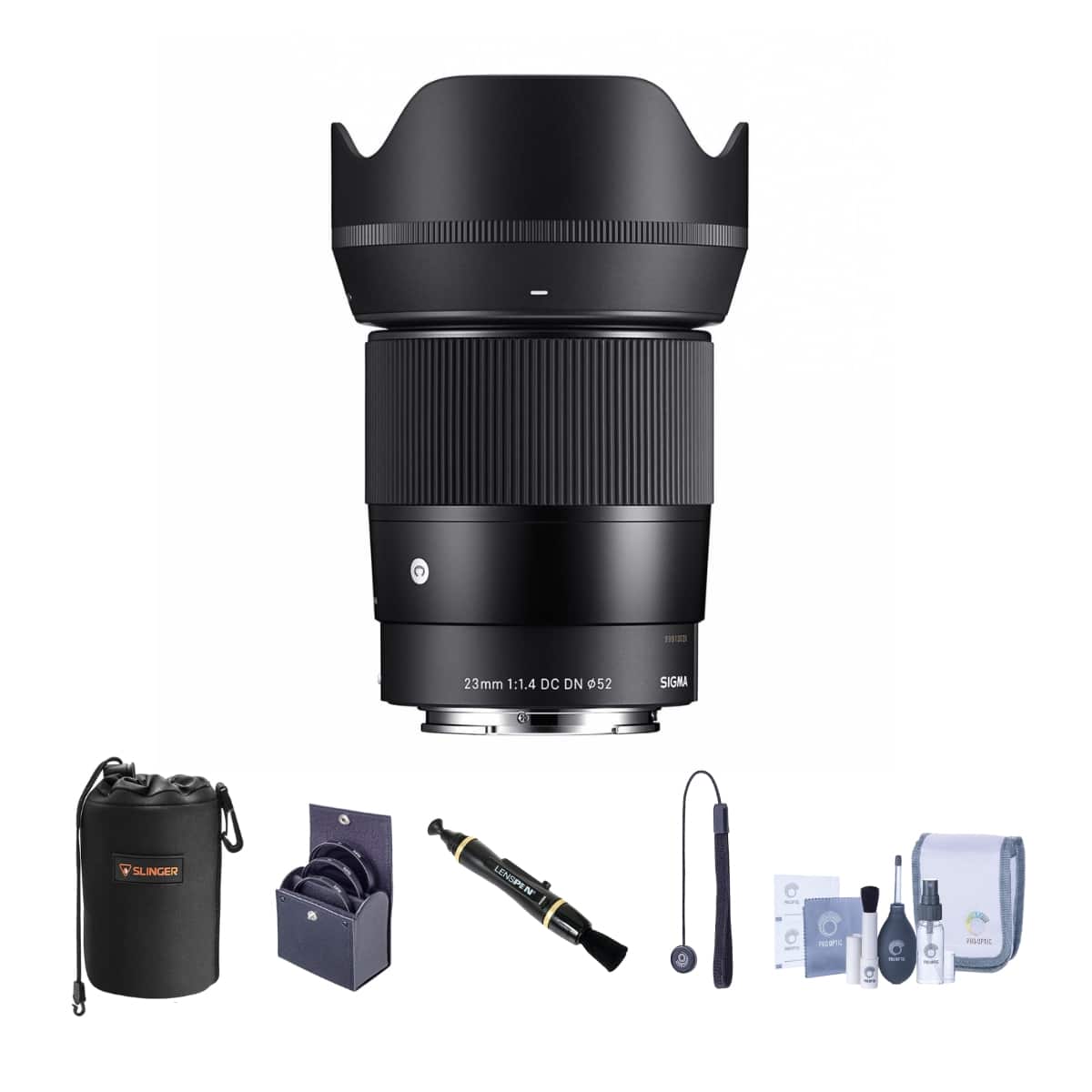 Sigma - 23mm f/1.4 DC DN Contemporary Lens for Sony E Bundle with 52mm Filter Kit, Lens Pouch, Lens Cleaner, Cleaning Kit,