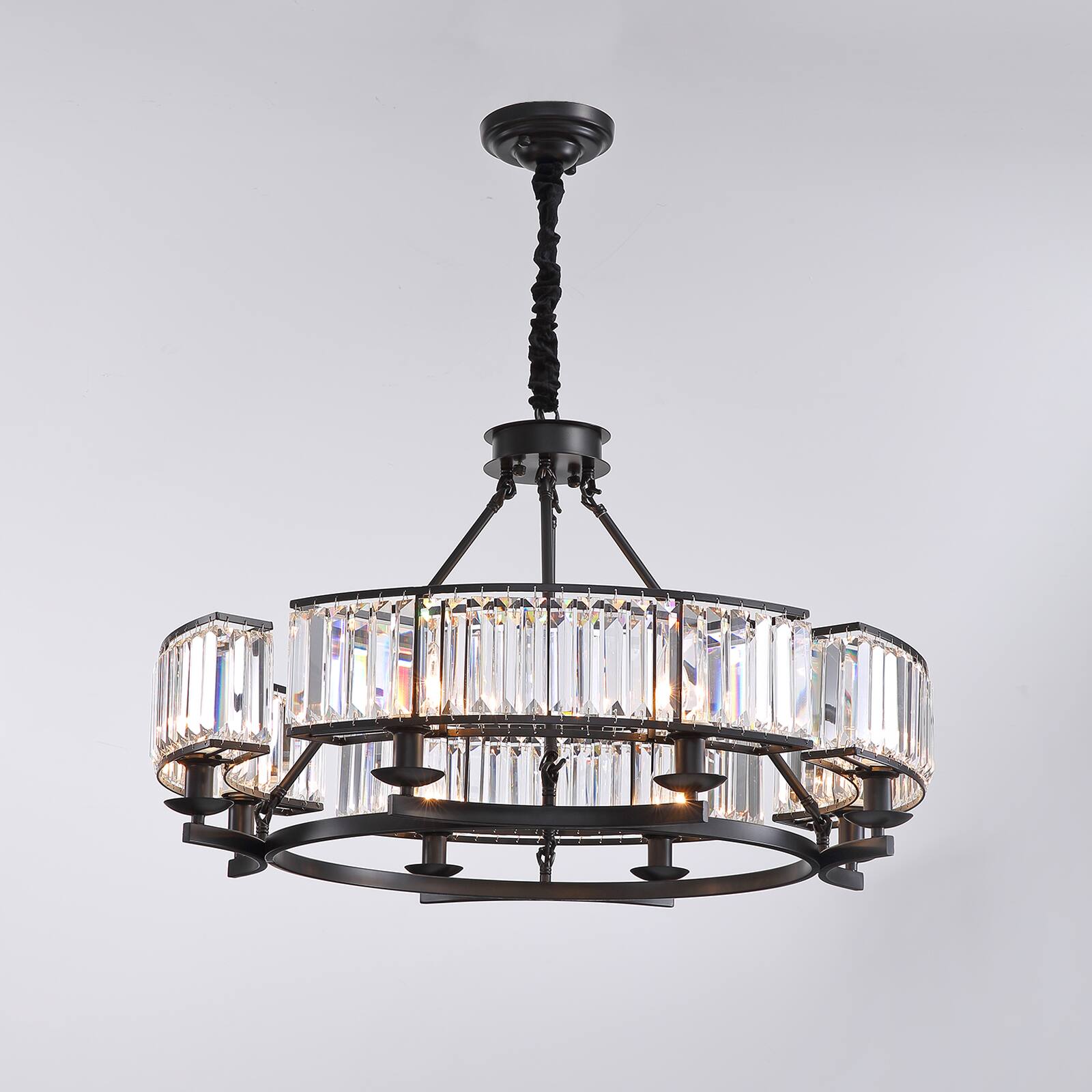Alt View 9. Siljoy - 31.5" 8-Light Black Farmhouse Round Crystal Chandelier, Adjustable Chain Pendant Light for Dining Room Kitchen Island - Black.