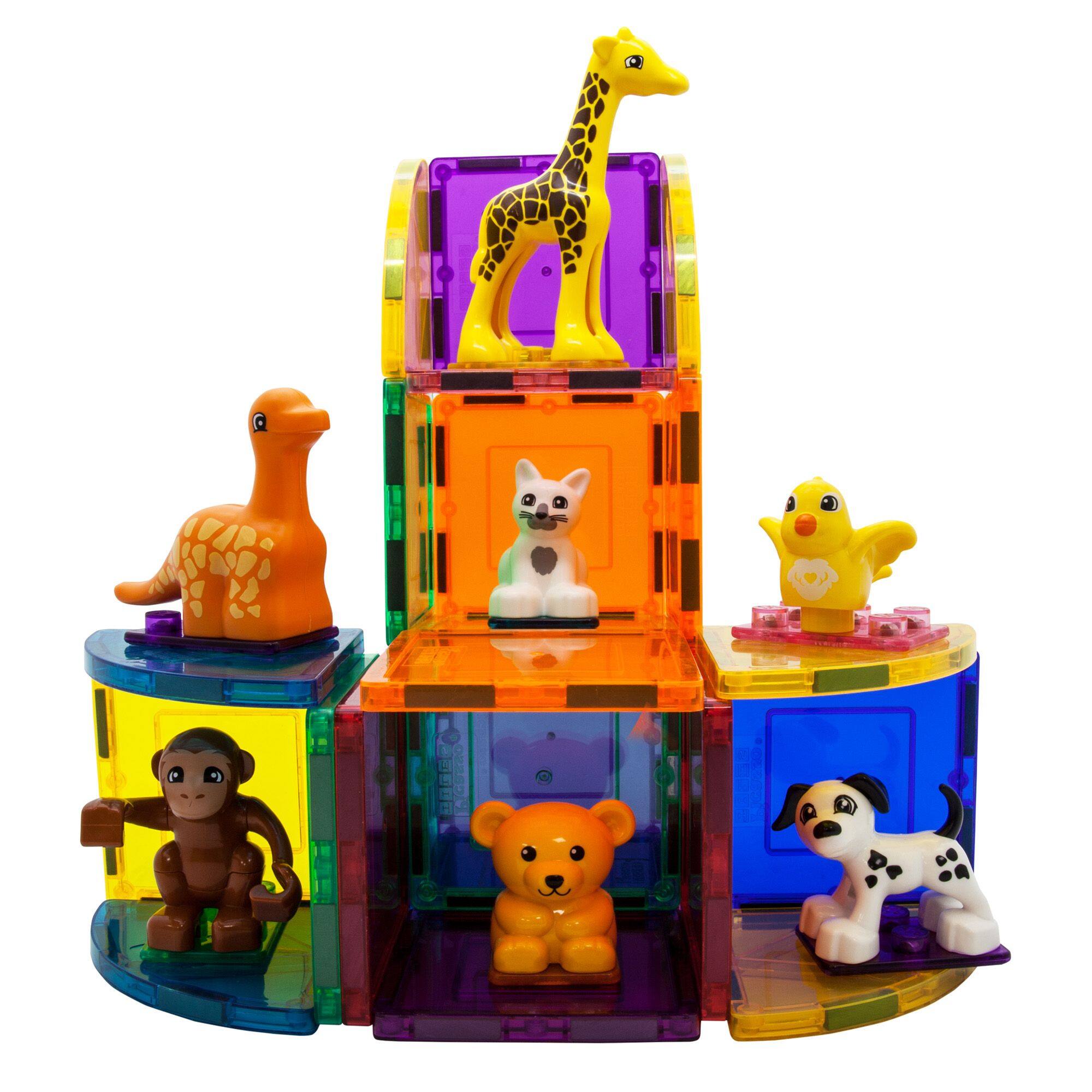 Alt View 2. PicassoTiles - PicassoTiles 7 PC Animal Character Set, Magnetic Tiles & Brick Block Compatible, Magnet for Kids 3+.