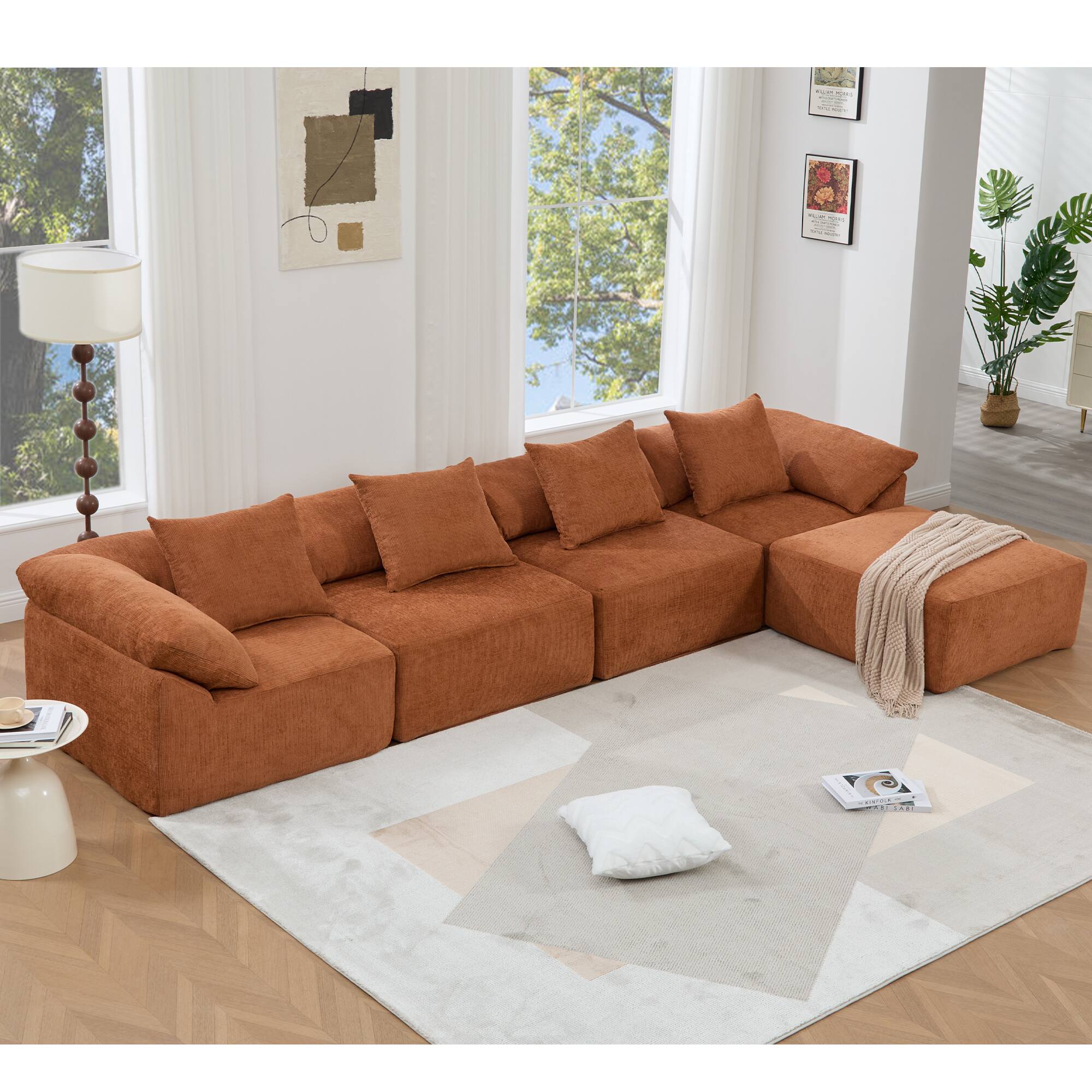 Left. Roomtec - NEW ARRIVED VIDEO PROVIDED 142 inch L Shaped Modular Sectional SofaNo Assembly5 Piece Couch Convertible Sleeper - Orange.
