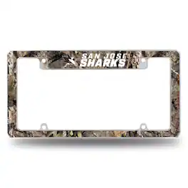 Rico Industries - San Jose Sharks Chrome Metal License Plate Frame with Mossy Oak Camouflaged Camo Design - Multi