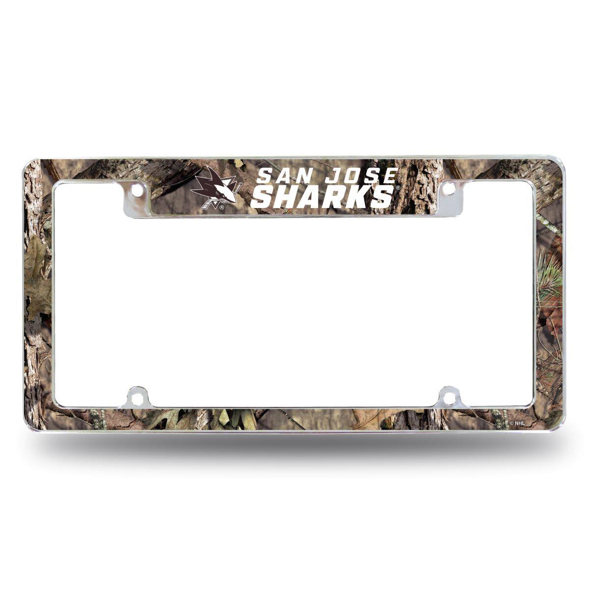 San Jose Sharks Chrome Metal License Plate Frame with Mossy Oak Camouflaged Camo Design