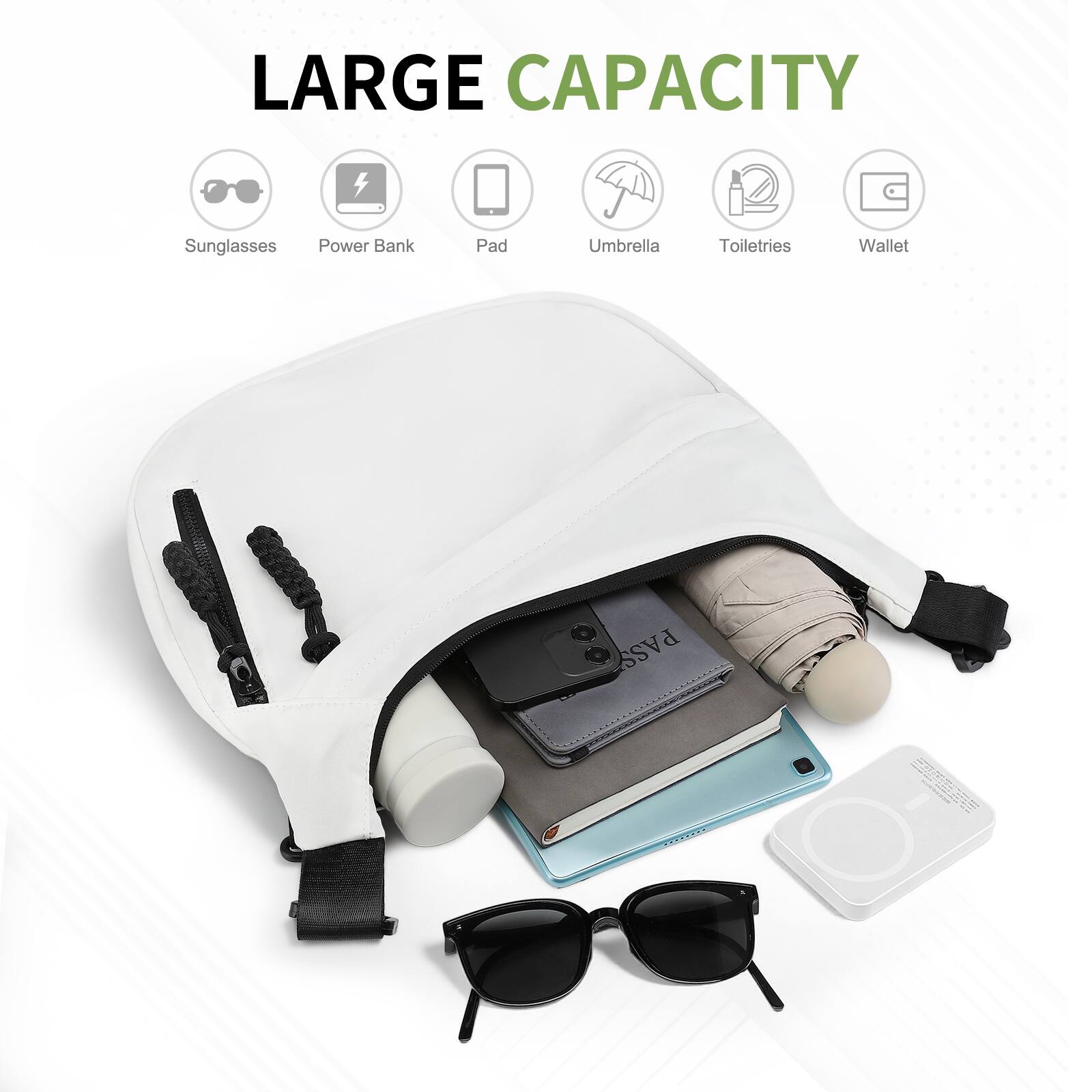 LARGE CAPACITY Sunglasses Power Bank Pad Umbrella Toiletries Wallet