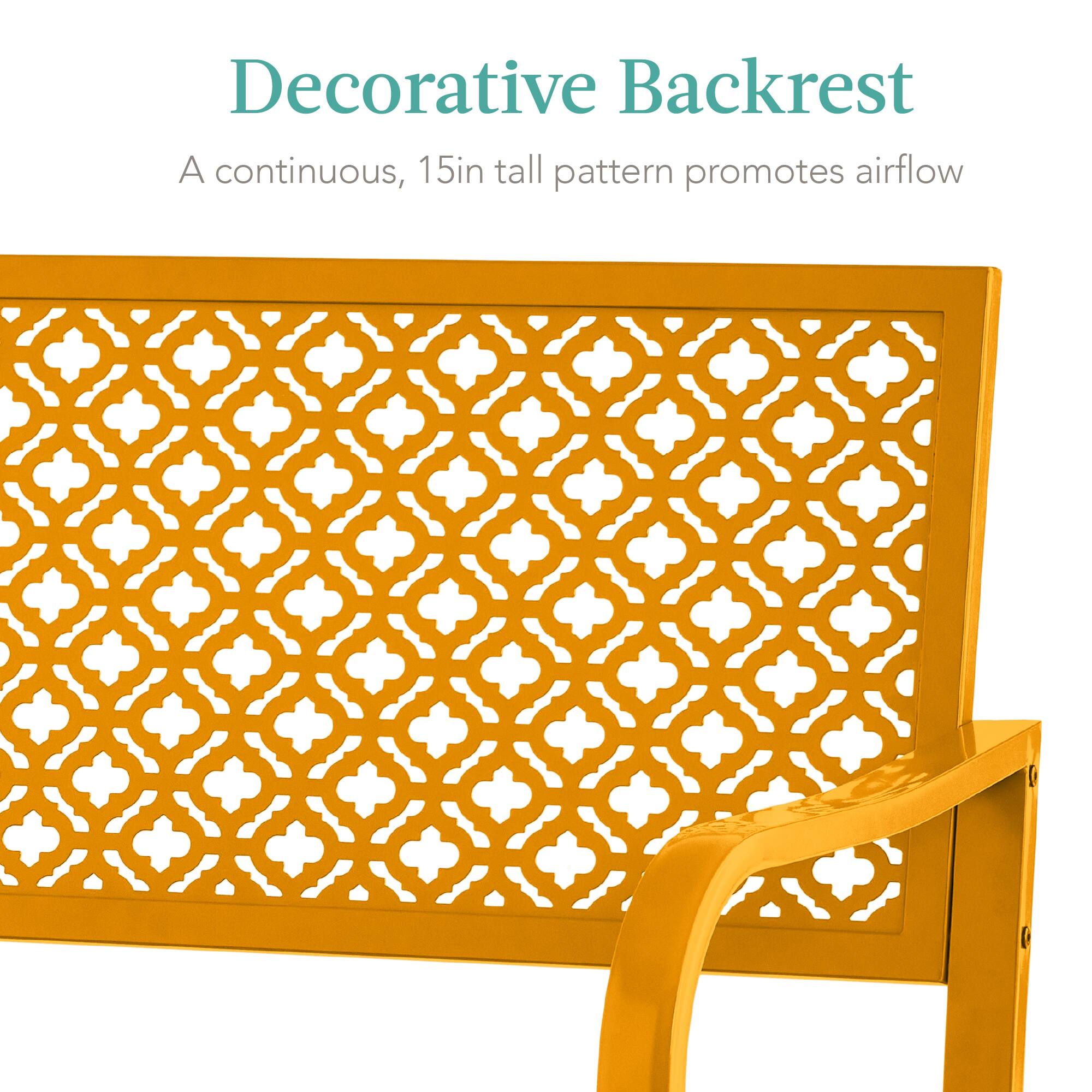 Decorative Backrest  
A continuous, 15in tall pattern promotes airflow