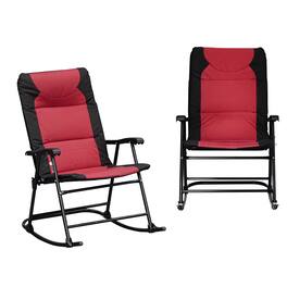 Outsunny - Oversized Folding Rocking Camping Chair Set of 2, Padded Outdoor Rockers with High Back and Armrests - Red