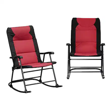 Front. Outsunny - Oversized Folding Rocking Camping Chair Set of 2, Padded Outdoor Rockers with High Back and Armrests - Red.
