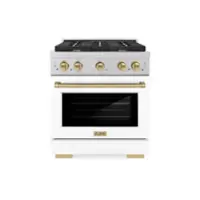 ZLINE - Autograph 30 in. Paramount Satin Steel Gas Range w/ White Door & Bronze Accents (SGRSZ-WM-30-CB) - White - Front_Zoom