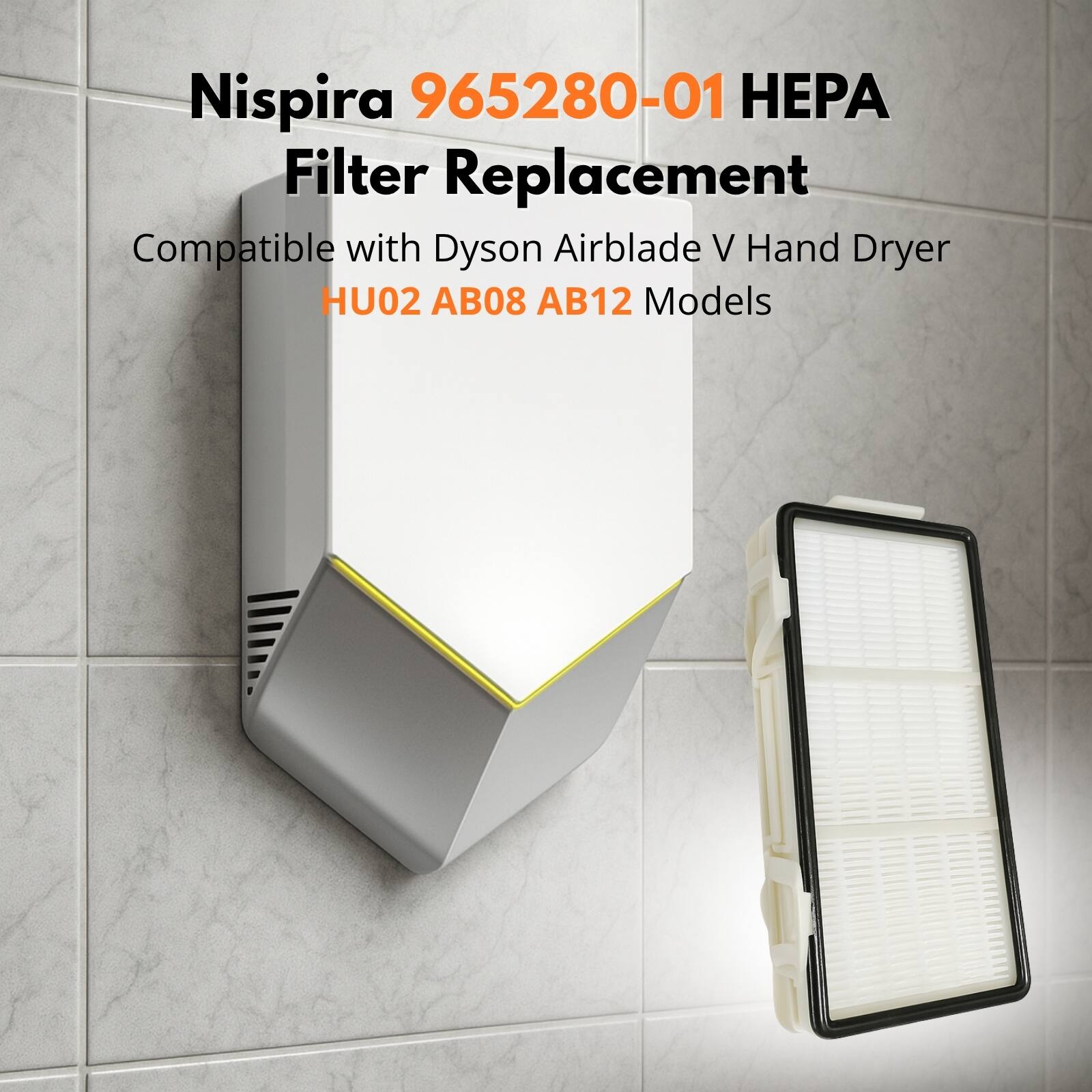 Nispira 965280-01 HEPA Filter Replacement  
Compatible with Dyson Airblade V Hand Dryer HU02 AB08 AB12 Models