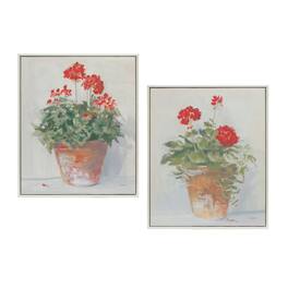 BreeBe - Framed Potted Geranium Print (Set of 2) - Beige, Red, Green