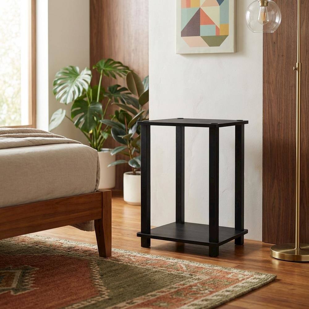 Left. FurniFact - Engineered Wood Nightstand with Compact Design and Modern Look - Black Espresso/Black.
