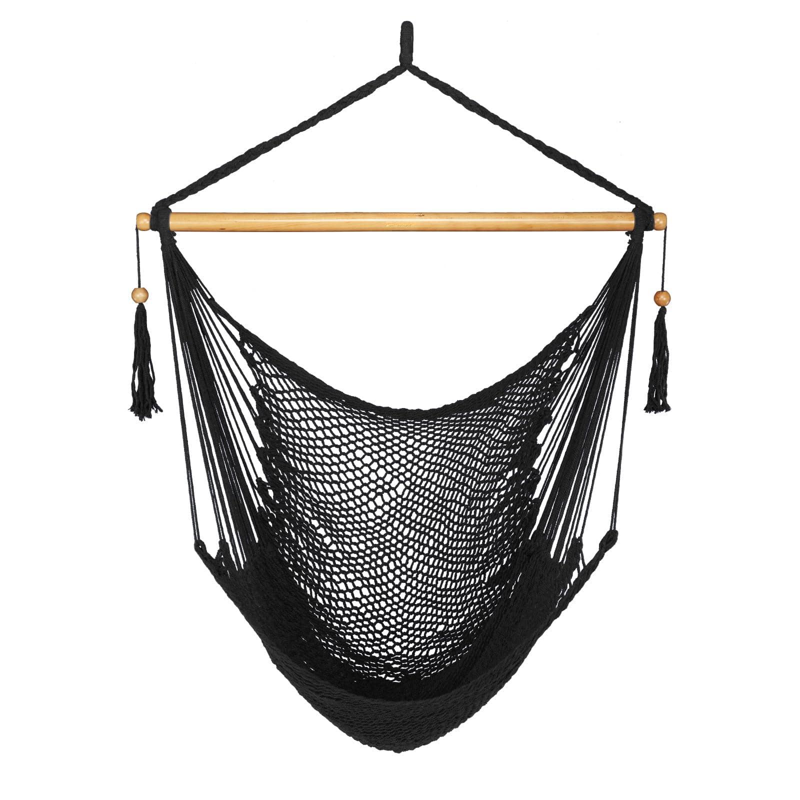 JETRANSPORT - Hammock Chair With Spreader Bar Caribbean Swing 300 Lbs Weight Capacity Xl Rope Hanging For Outdoor Indoor - Black