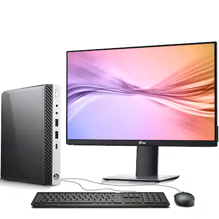 Front. HP - EliteDesk 800 G3 Mini Computer PC | Intel i7-7th 2.9GHz | 16GB RAM | 128GB SSD | 22" LED | KB & Mouse | Wi-Fi | Window11 - Black.