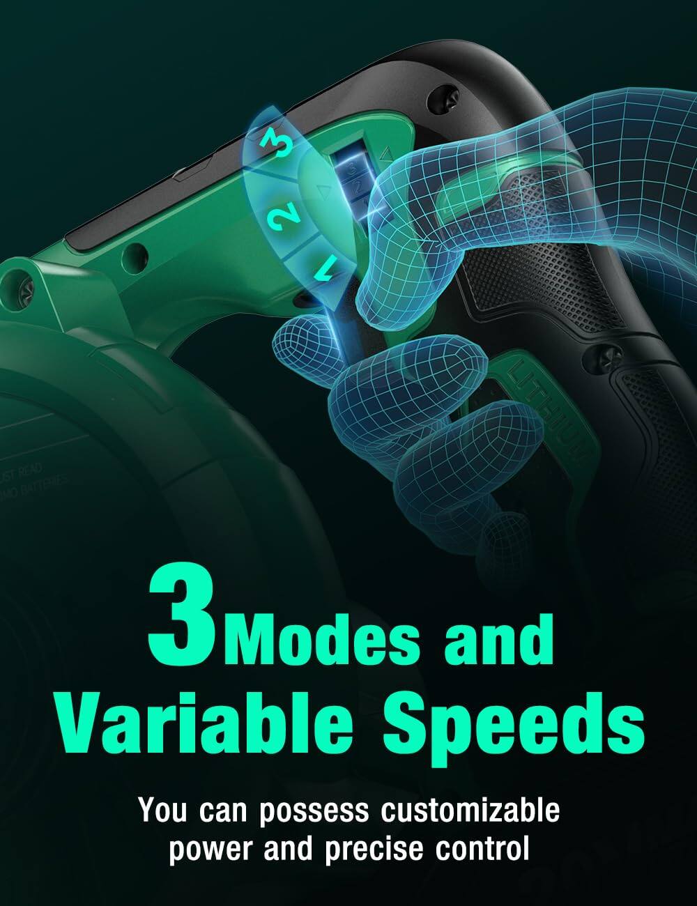 3 Modes and Variable Speeds  
You can possess customizable power and precise control