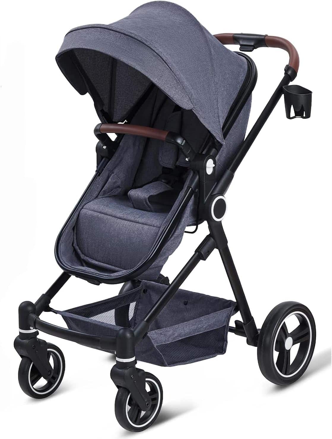 Acekool - Double Track Tandem Stroller with Foldable Reversible Bassinet, Multi-Position Pram, Large Storage - Deep Grey