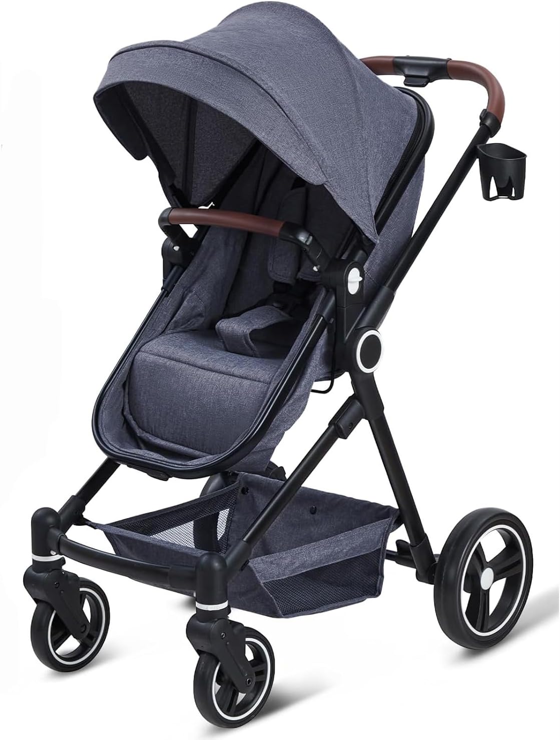 Front. Acekool - Double Track Tandem Stroller with Foldable Reversible Bassinet, Multi-Position Pram, Large Storage, Deep Grey - Deep Grey.