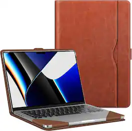 Fintie - Folio Sleeve Case for MacBook Pro 14 Inch (2021-2026 Release) A3427 A3426 A3434 A3401 PU Leather Cover, Magnetic Closure - Brown
