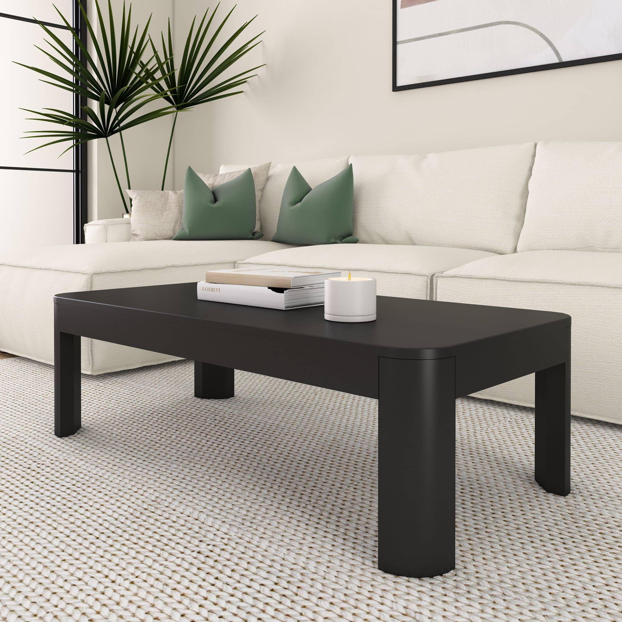 Plank+Beam - Modern Rounded Rectangular Coffee Table (48in x 24in / 1220mm x 610mm) - Black