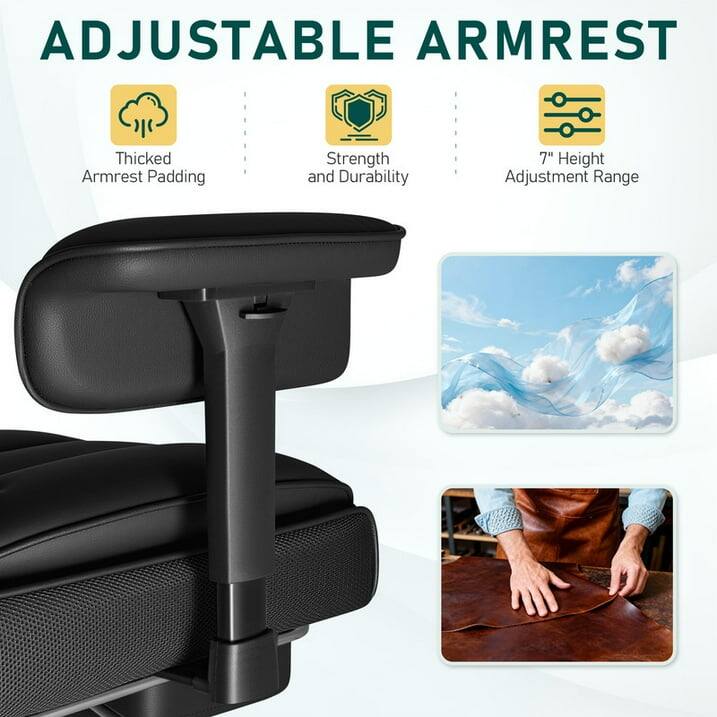ADJUSTABLE ARMREST

Thickened Armrest Padding

Strength and Durability

7" Height Adjustment Range