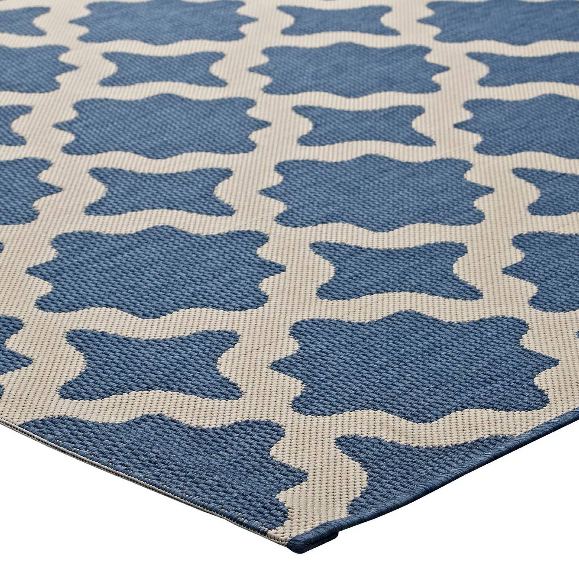 Alt View 2. Modway - Cerelia Moroccan Trellis Indoor and Outdoor Area Rug - Blue and Beige.
