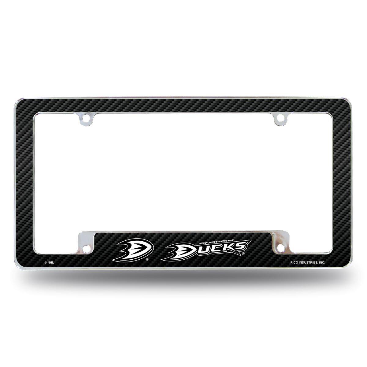 Anaheim Ducks NHL Chrome Metal License Plate Frame with Carbon Fiber Design