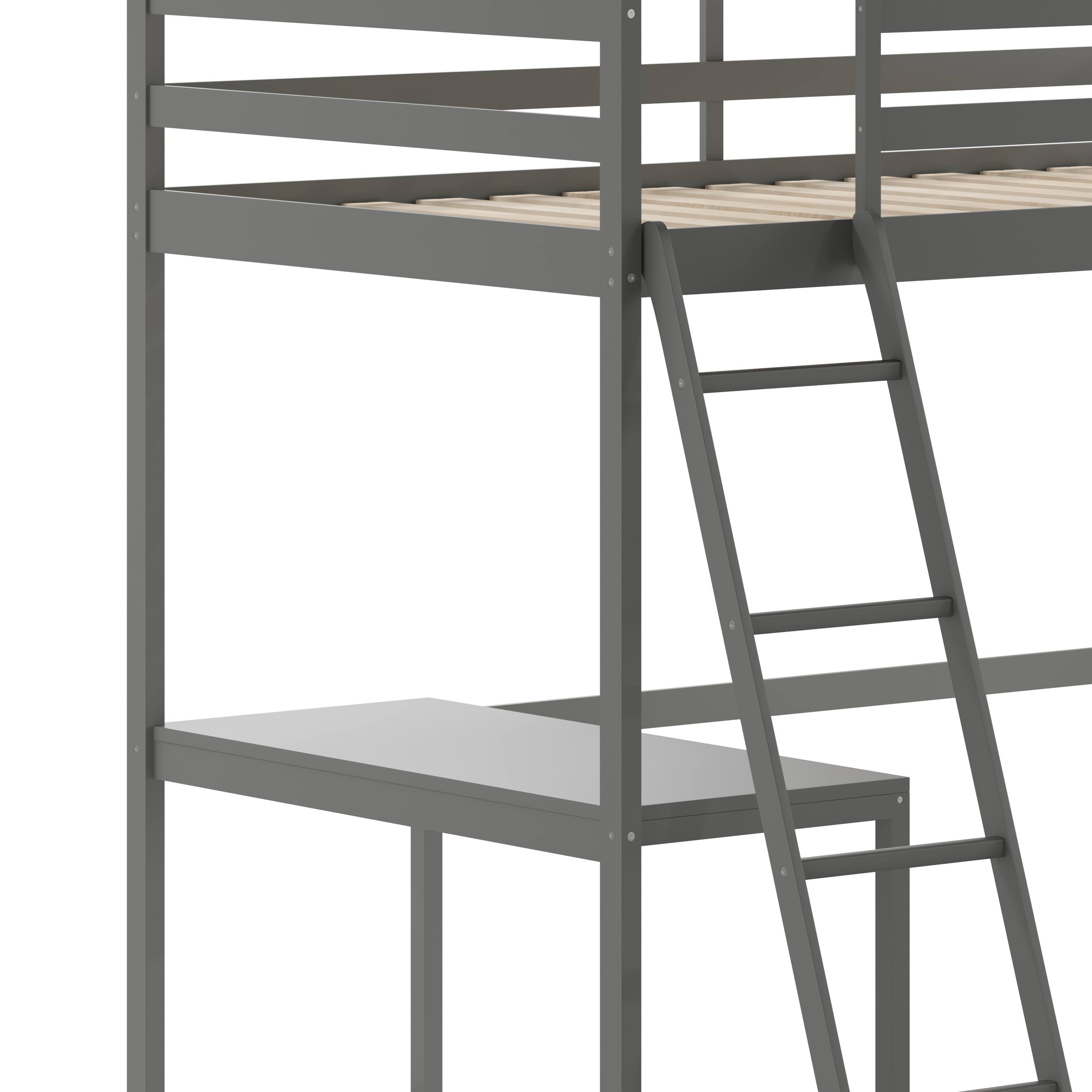 Alt View 10. Emma + Oliver - Wooden Loft Bed Frame with Integrated Desk and Ladder - Light Gray.