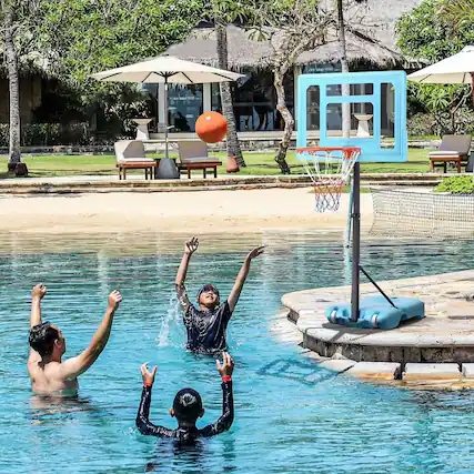 Front. Resenkos - Poolside Basketball Hoop with Fillable Base and Clear Adjustable Backboard - Multi-Color - Blue.