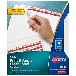 Avery - Index Maker Paper Dividers with Print & Apply Label Sheets, 8 Tabs, 5 Sets/Pack - White