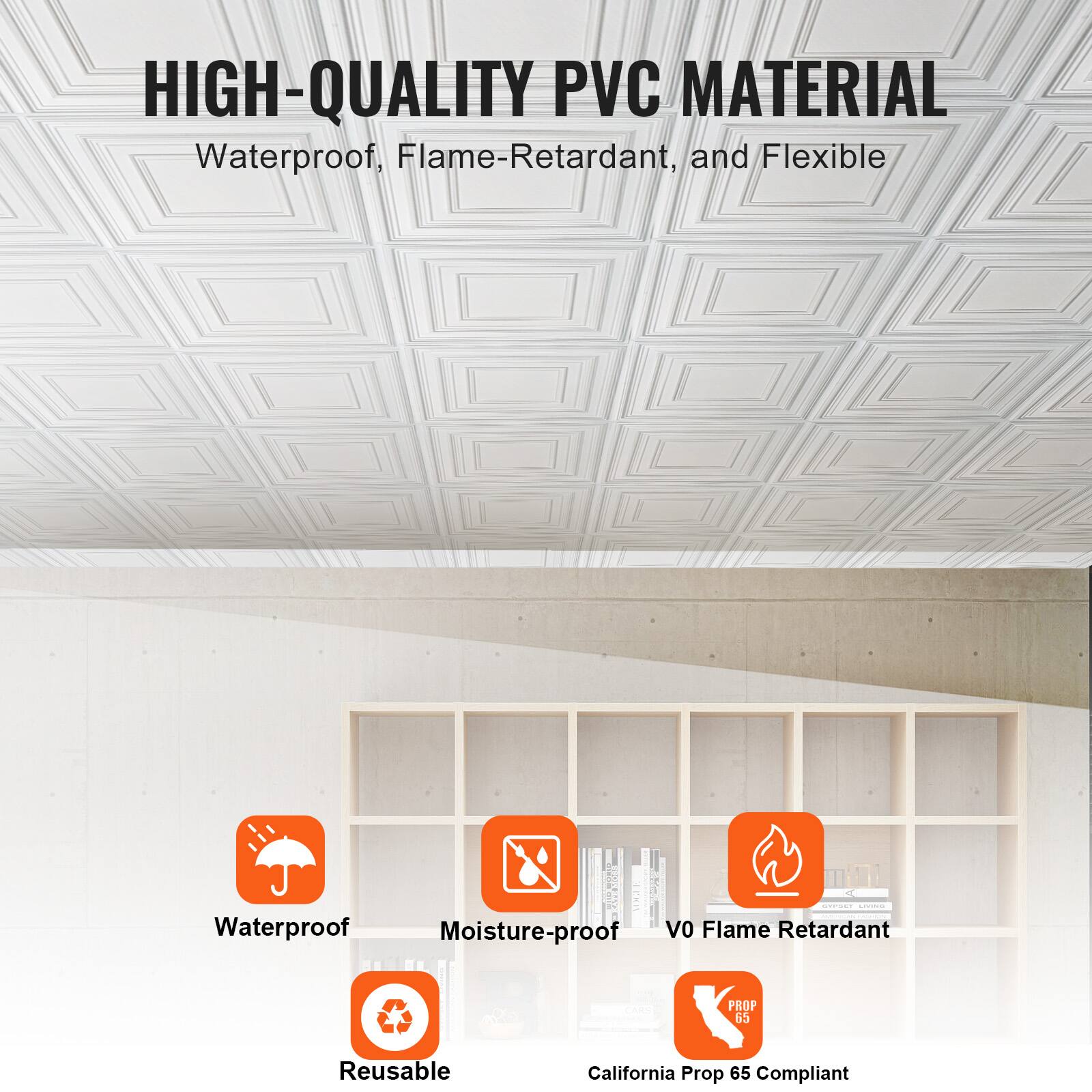 HIGH-QUALITY PVC MATERIAL  
Waterproof, Flame-Retardant, and Flexible  

- Waterproof  
- Moisture-proof  
- V0 Flame Retardant  
- Reusable  
- California Prop 65 Compliant