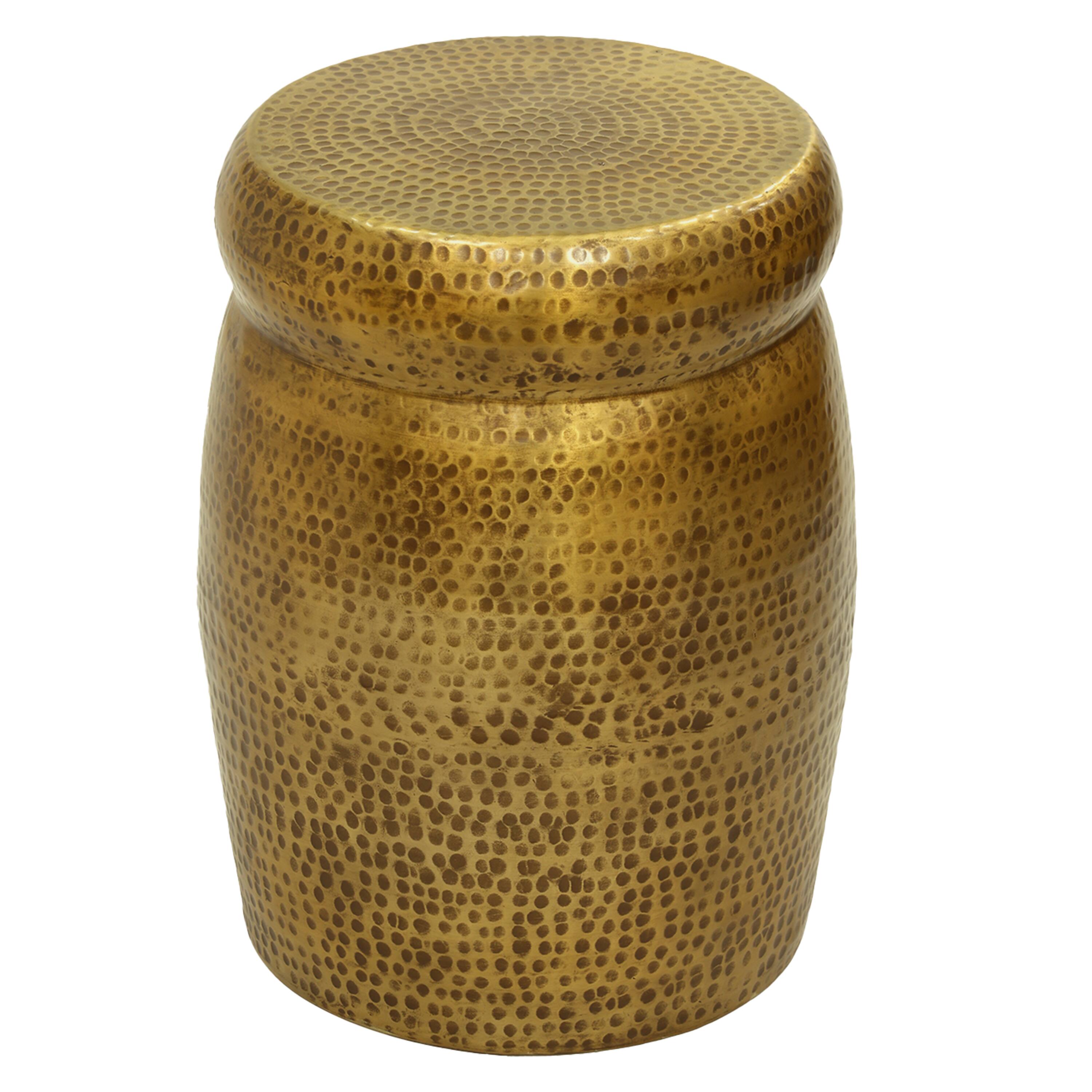 Alt View 1. Manhattan Lane - Kvira 21" Round Drum Side End Table | Artisan Hammered Embossed Texture - Antique Brass.