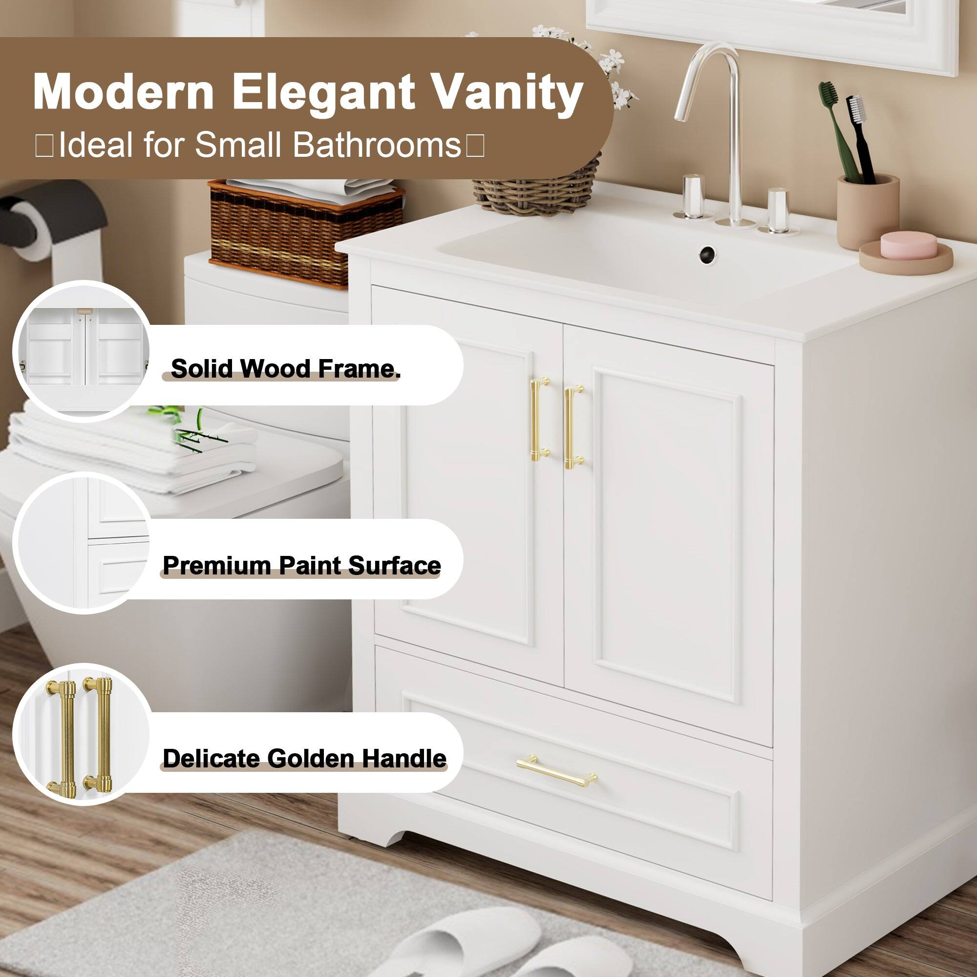 Modern Elegant Vanity  
Ideal for Small Bathrooms  

- Solid Wood Frame  
- Premium Paint Surface  
- Delicate Golden Handle