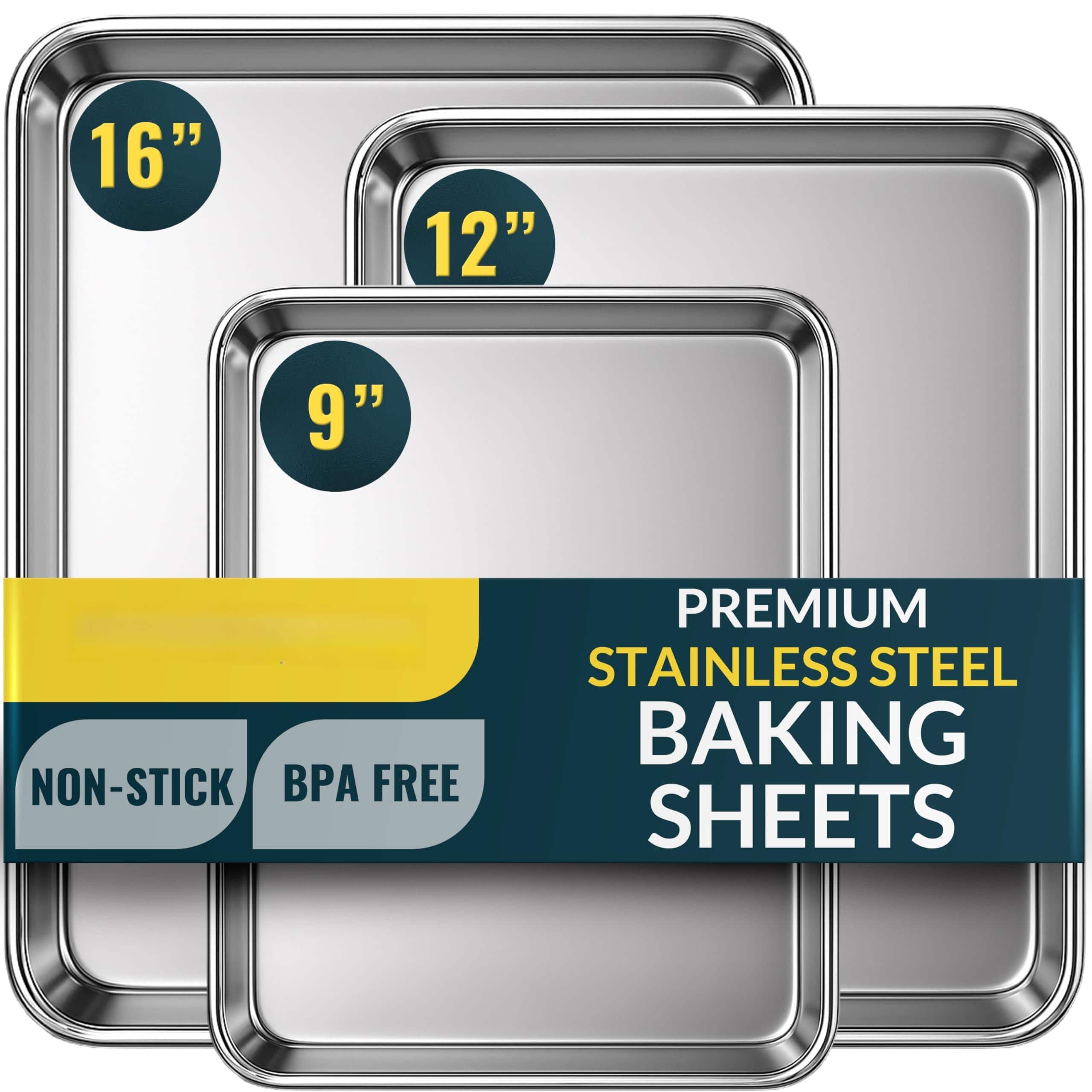 PARKER SLATER - Stainless Steel Cookie Sheet Pan Baking Set Of 3 Mirror Finish Non-stick Rust Resistant Bpa Free Dishwasher Safe 9/12...