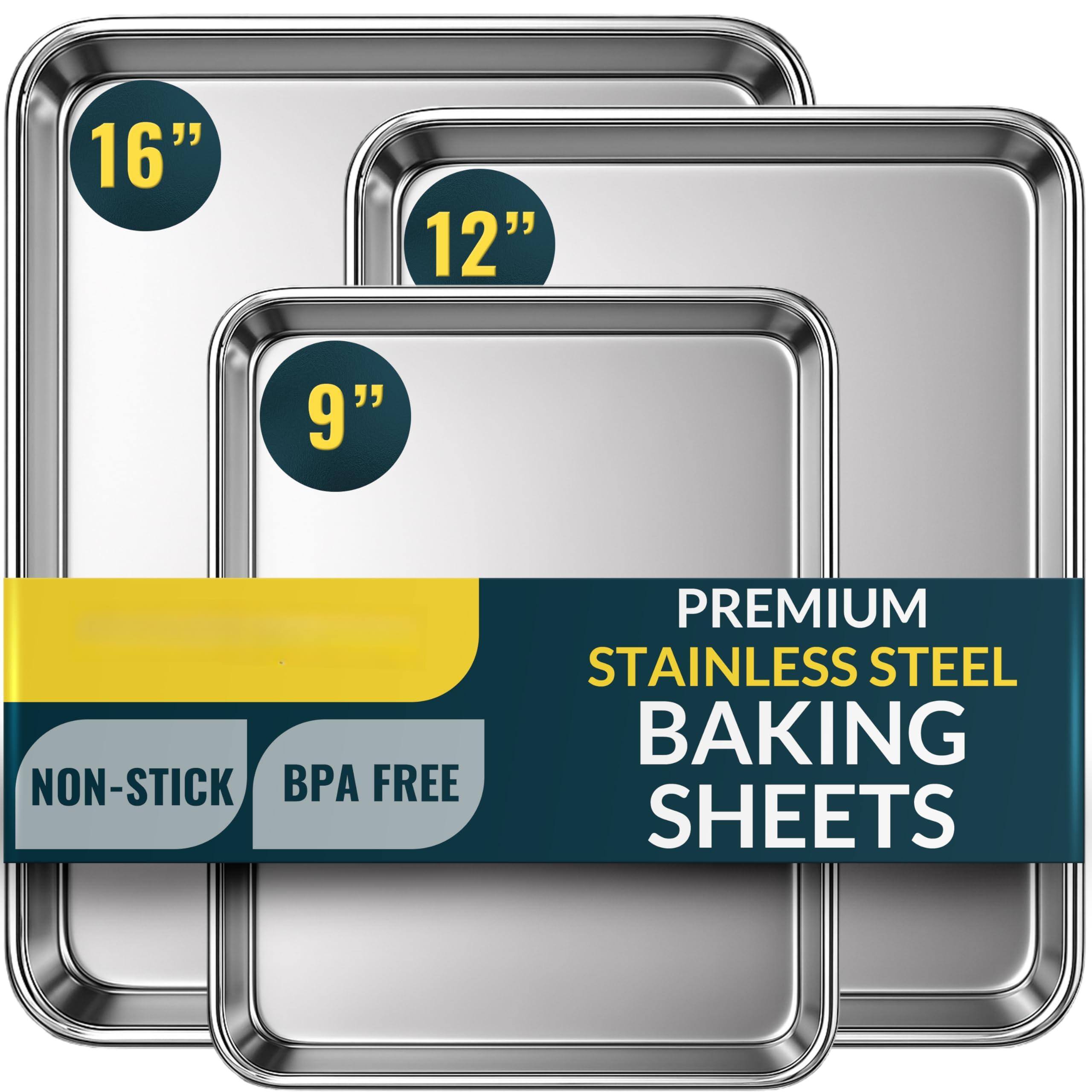16" 12" 9"  
NON-STICK BPA FREE  
PREMIUM STAINLESS STEEL BAKING SHEETS