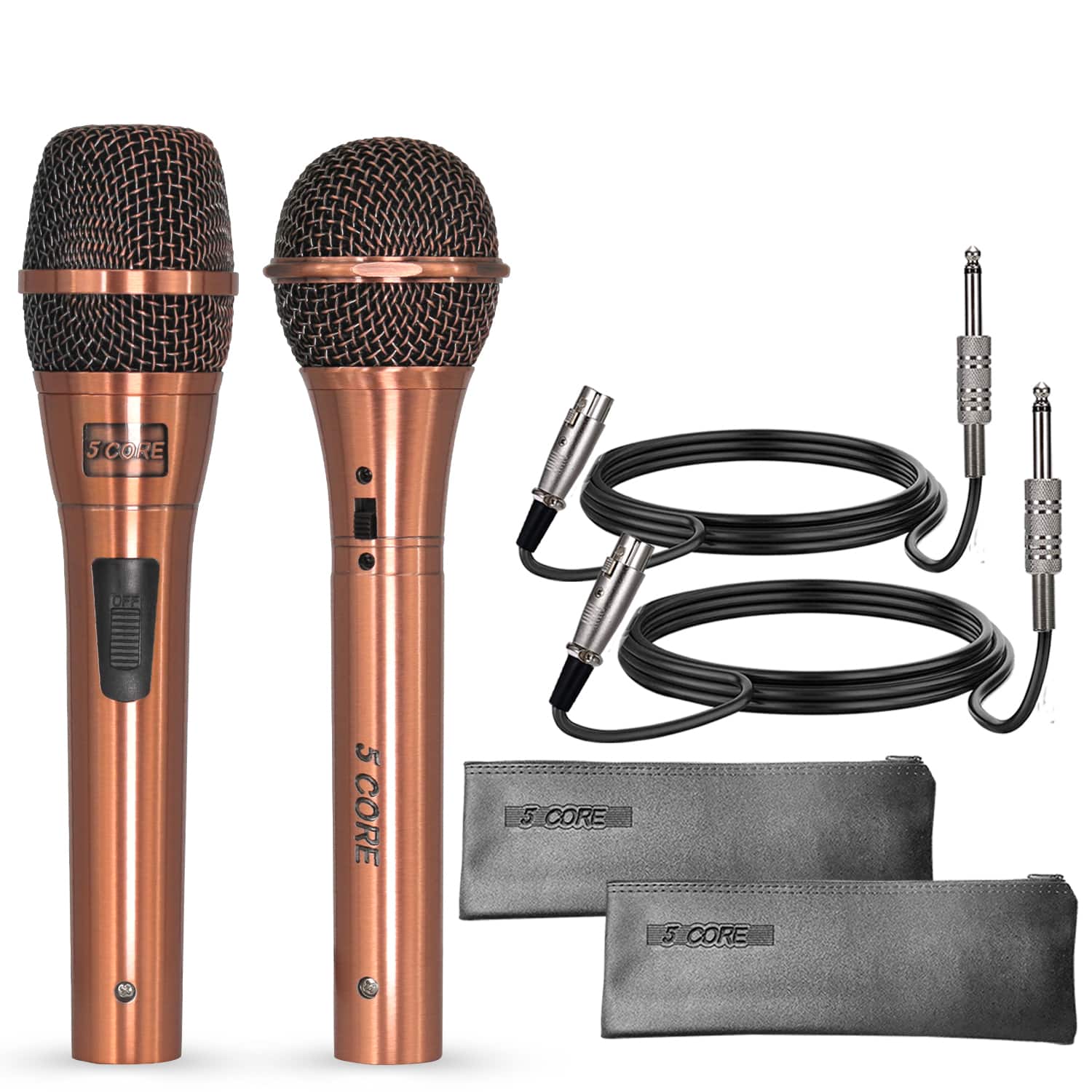 5 CORE - 5Core Couple Karaoke Microphone Pair Handheld Dynamic XLR Mic for Him & Her Clear Sound Stylish Look - Copper