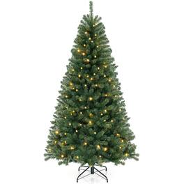 Gymax - 7 FT Christmas Tree w/830 PVC Branch Tips 250 Warm White LED Lights Gloves - Green